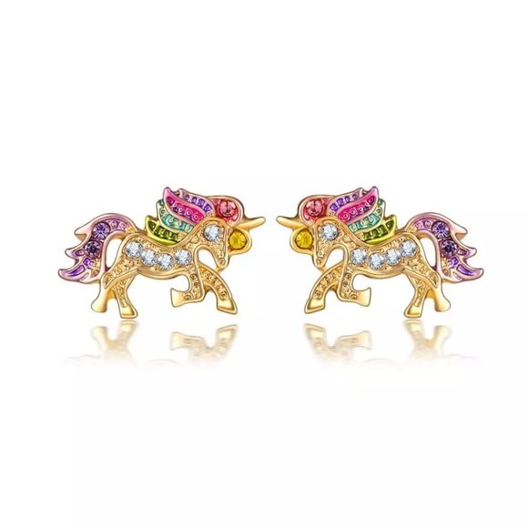🌟HP🌟Lovely 18KGP Unicorn Earrings - Picture 5 of 6